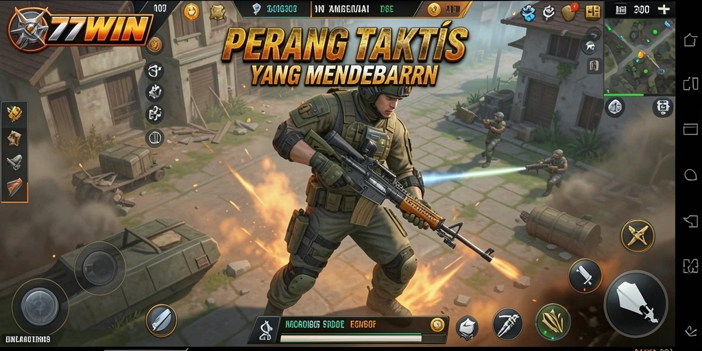 Tangkapan layar gameplay <strong>77WIN</strong> menampilkan aksi pertempuran yang mendebarkan.