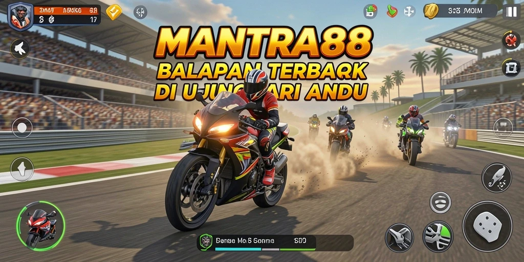 Gameplay seru MANTRA88 dengan motor balap yang mendebarkan.