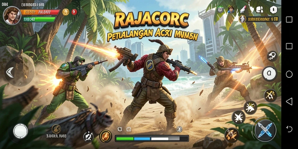 Tangkapan layar gameplay RAJACORC yang menunjukkan aksi pertempuran yang mendebarkan.