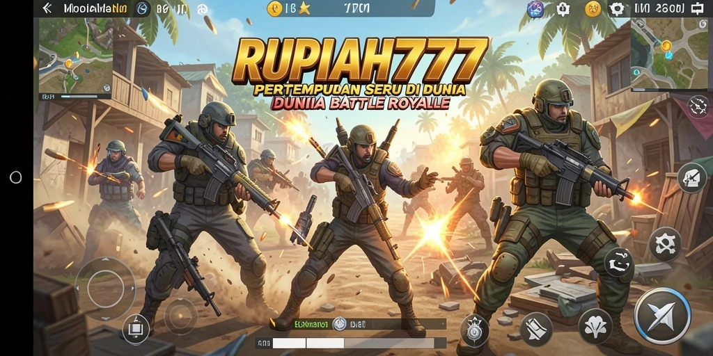 Screenshot gameplay RUPIAH777 menampilkan aksi pertempuran Battle Royale yang mendebarkan.